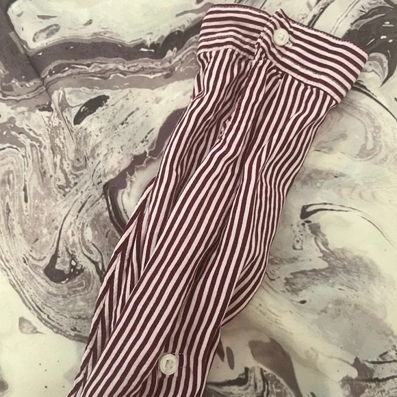 MARKS & SPENCER Womens Top Blouse Striped Red White Burgundy Cuffed Pocket - Picture 6 of 8